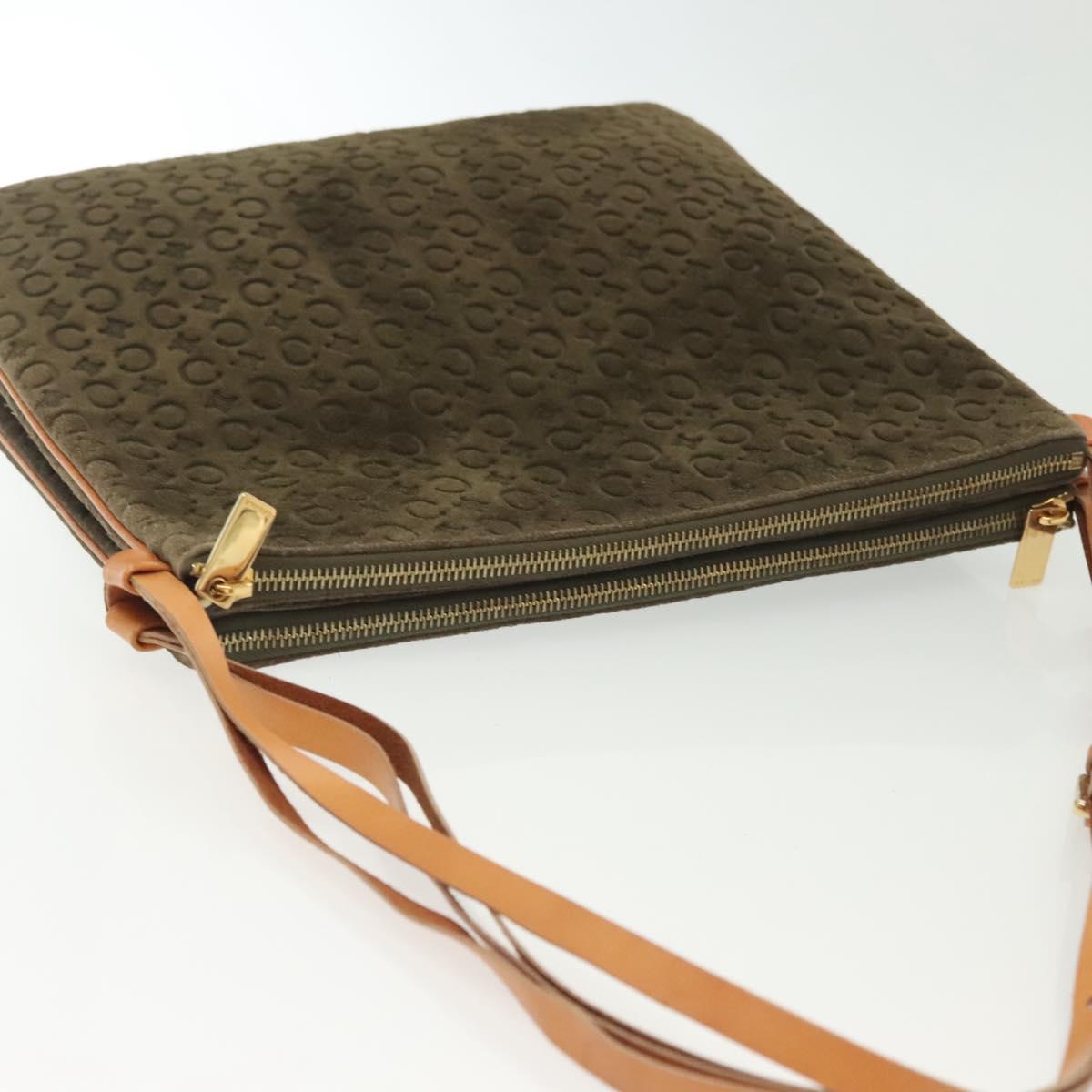 CELINE C Macadam Canvas Shoulder Bag Suede Brown Gold Auth 139556
