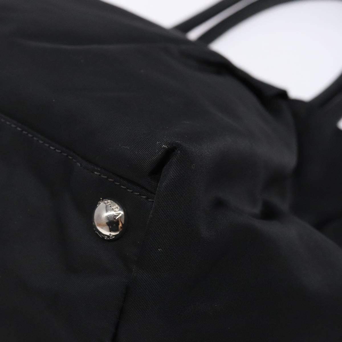 PRADA Hand Bag Nylon Silver Black Auth 139576