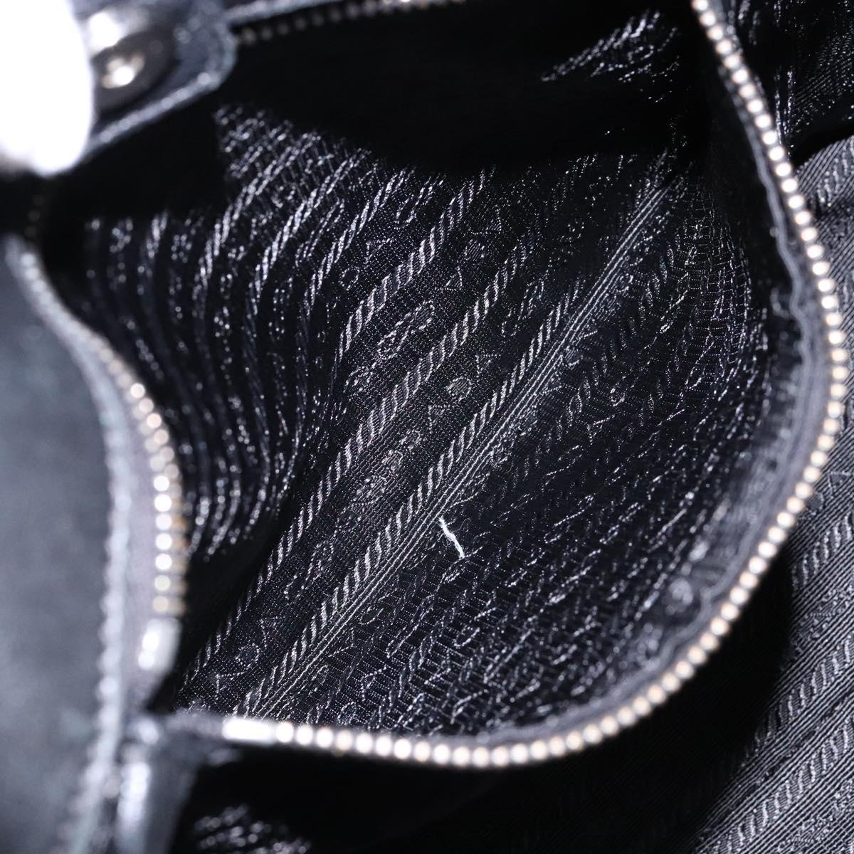 PRADA Hand Bag Nylon Silver Black Auth 139576