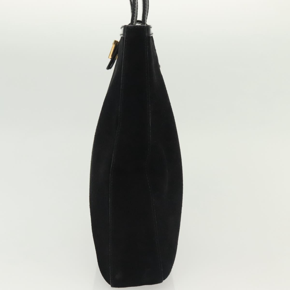Salvatore Ferragamo Shoulder Bag Suede Black Gold Auth 139577
