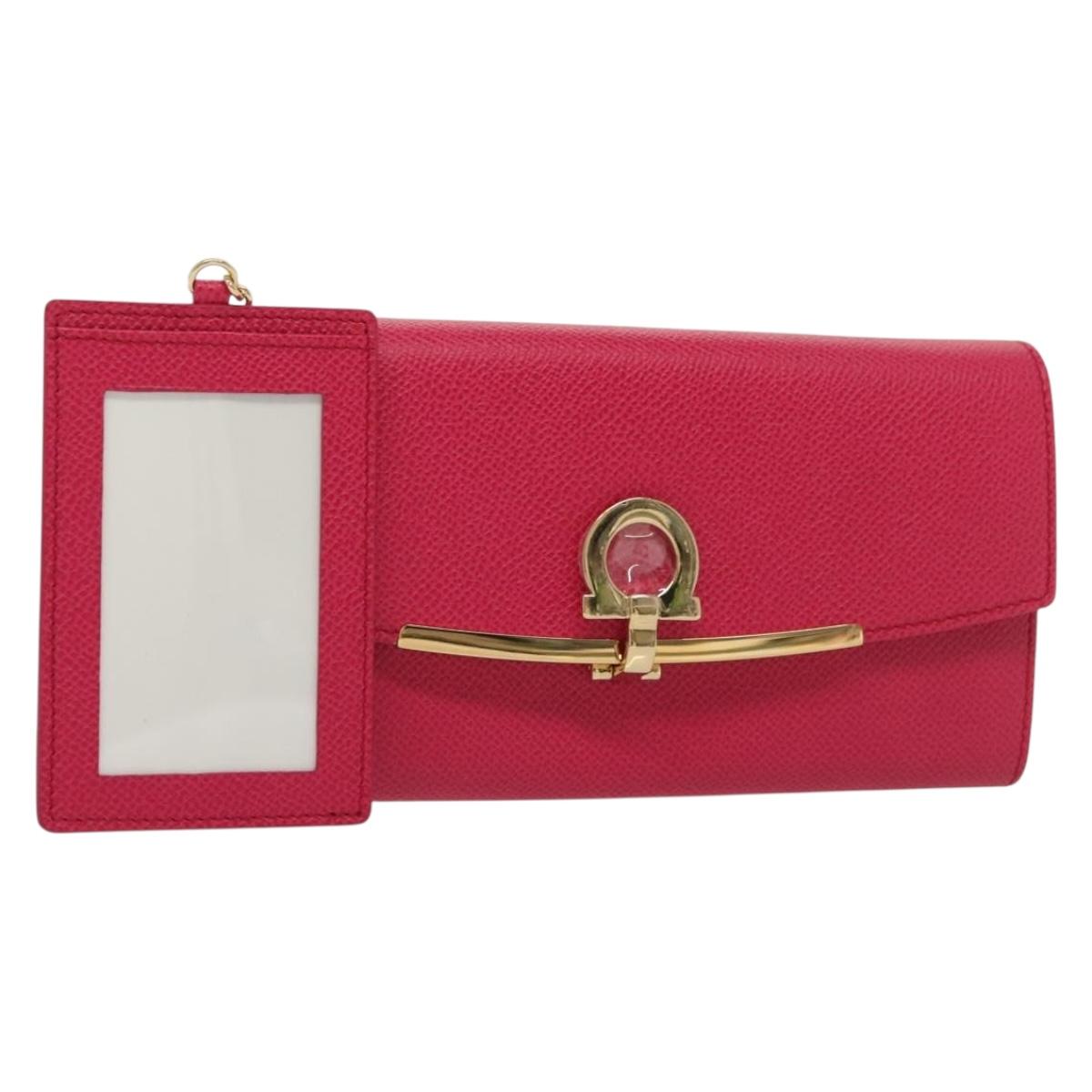 Salvatore Ferragamo Gancini Long Wallet Leather Pink Gold Auth 139609