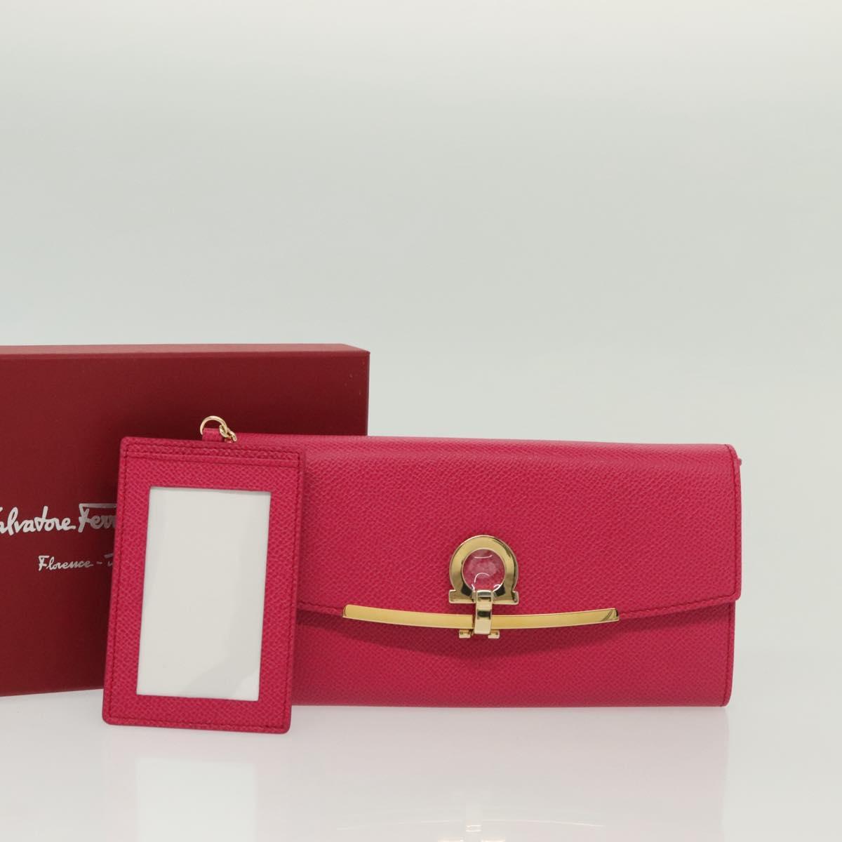 Salvatore Ferragamo Gancini Long Wallet Leather Pink Gold Auth 139609
