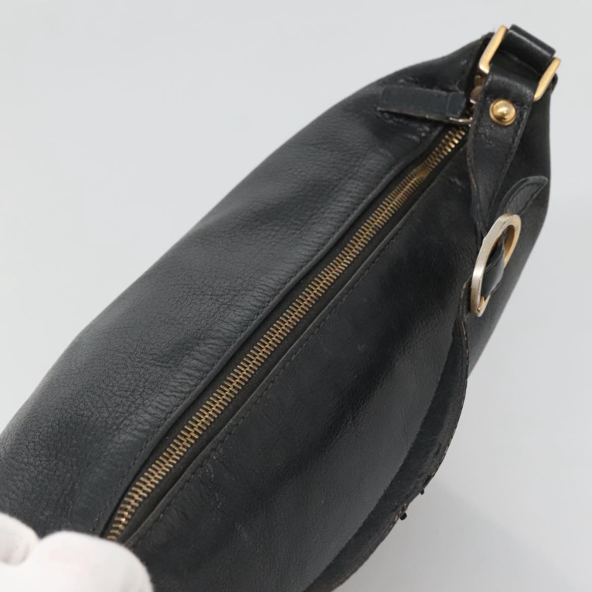 GUCCI Interlocking Shoulder Bag Leather Black Gold 121548 Auth 139643