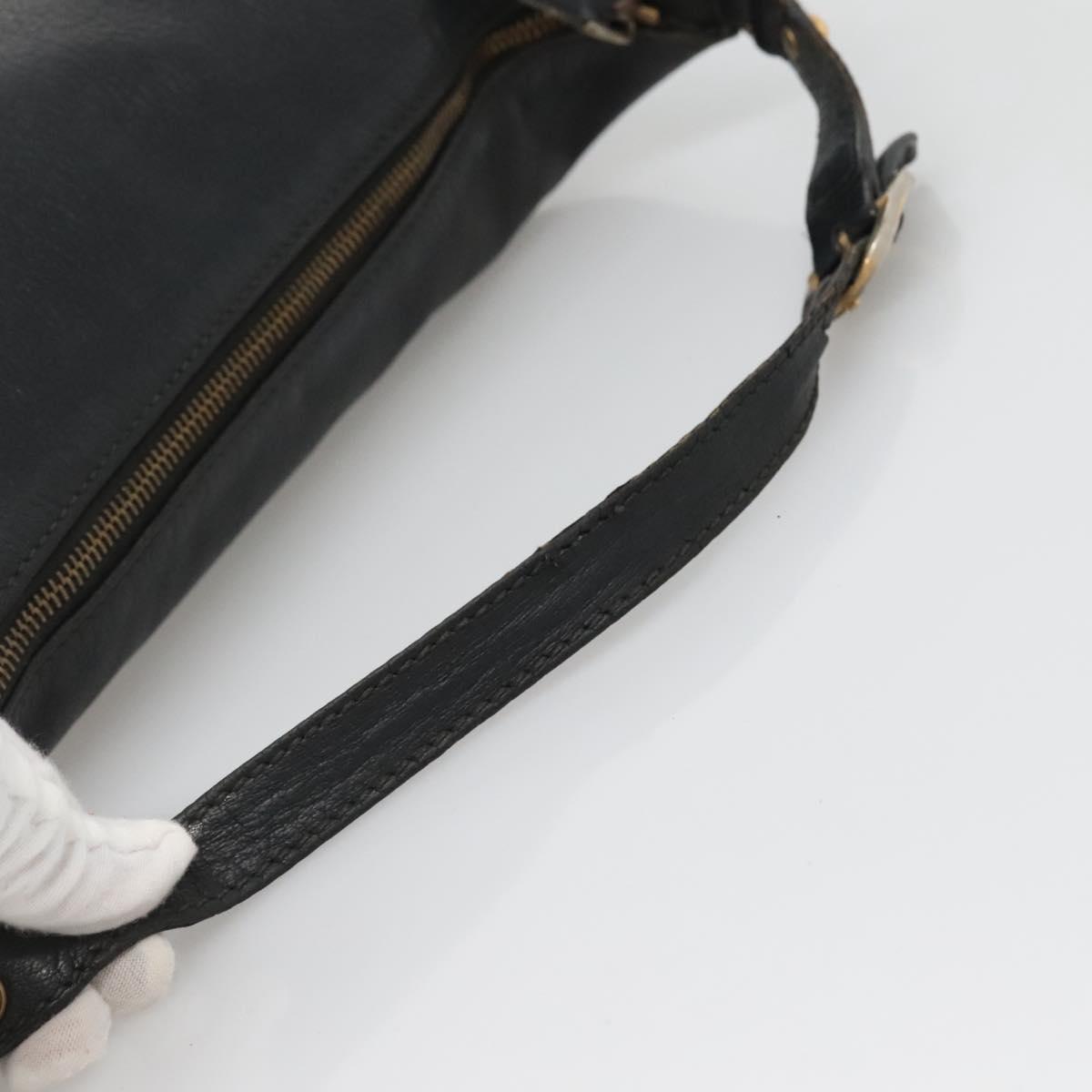 GUCCI Interlocking Shoulder Bag Leather Black Gold 121548 Auth 139643