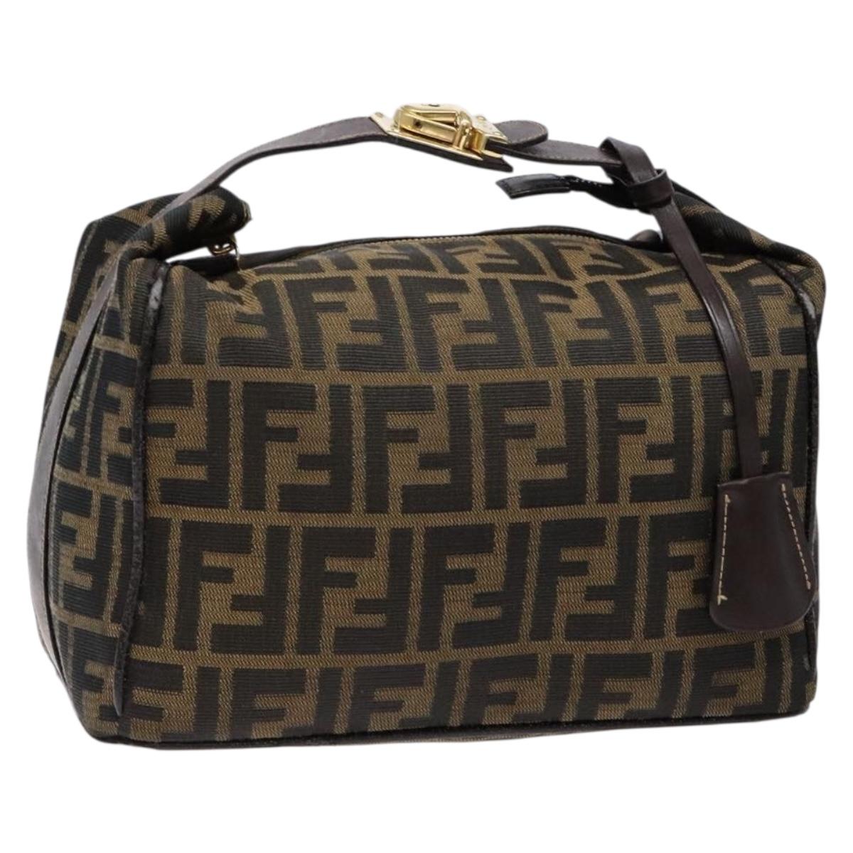 FENDI Zucca Canvas Hand Bag Black Brown gold Auth 139648