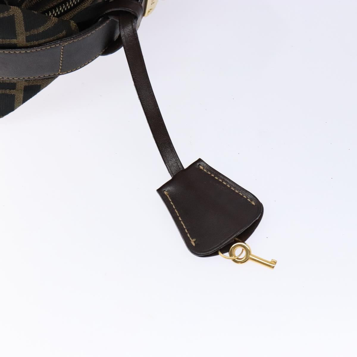 FENDI Zucca Canvas Hand Bag Black Brown gold Auth 139648