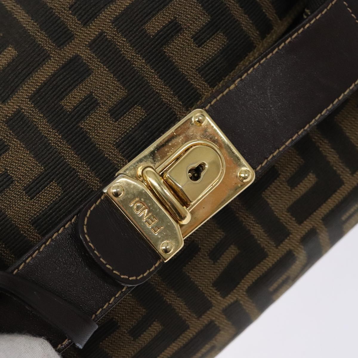 FENDI Zucca Canvas Hand Bag Black Brown gold Auth 139648