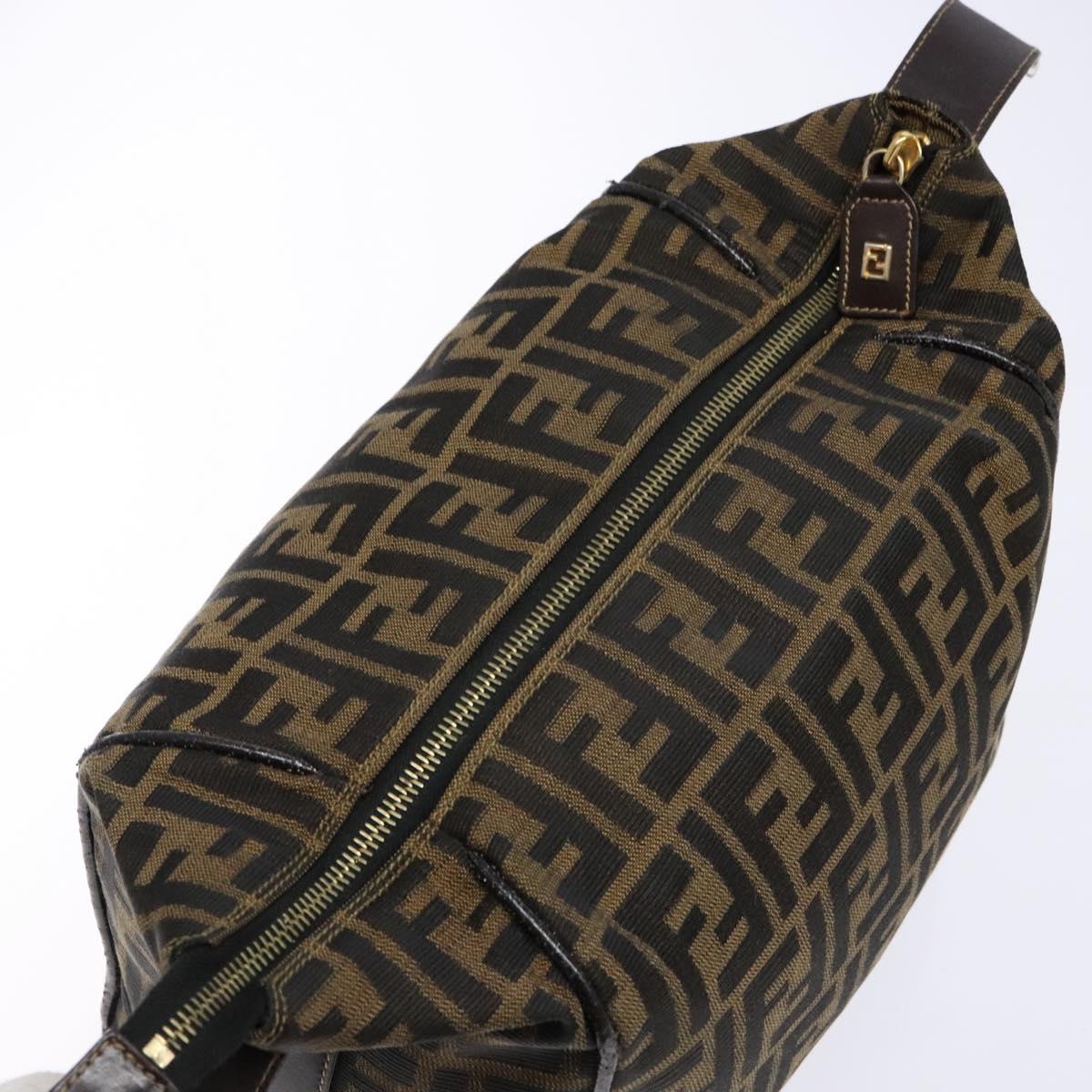 FENDI Zucca Canvas Hand Bag Black Brown gold Auth 139648