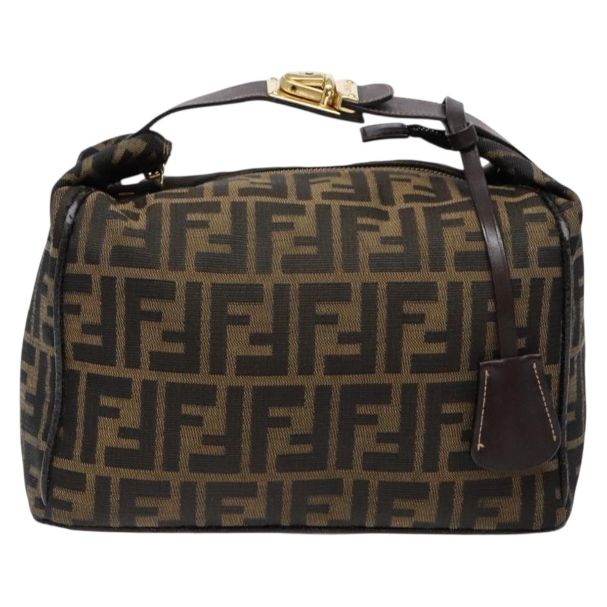 FENDI Zucca Canvas Hand Bag Black Brown gold Auth 139648