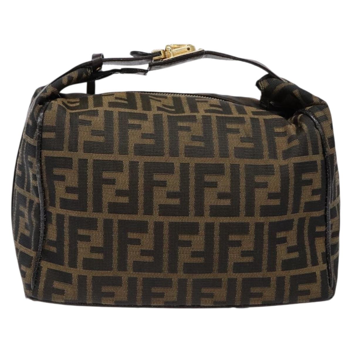 FENDI Zucca Canvas Hand Bag Black Brown gold Auth 139648