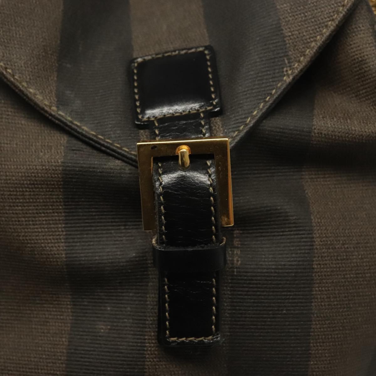 FENDI Pecan Canvas Backpack PVC Brown Black gold Auth 139650