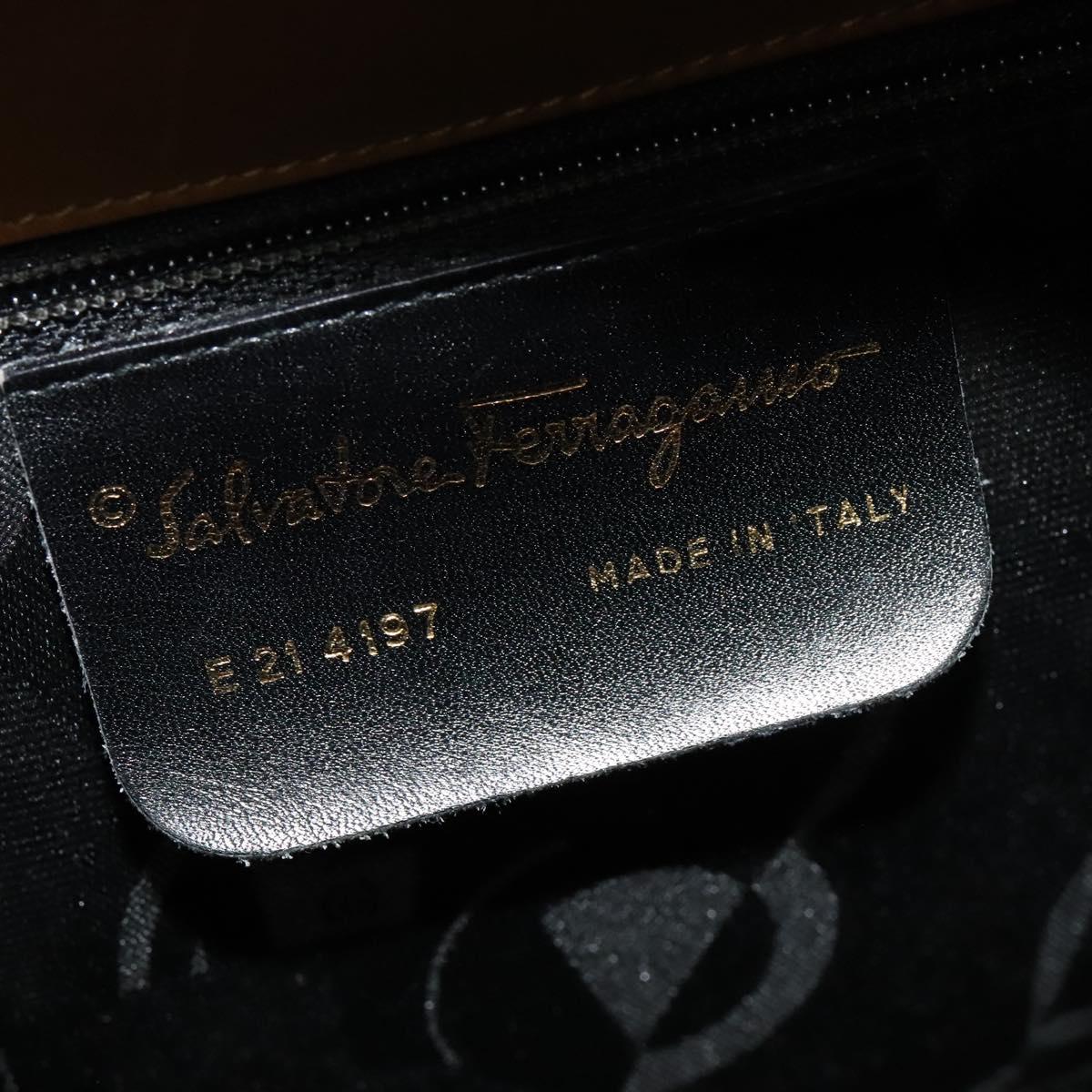 Salvatore Ferragamo Gancini Hand Bag Leather 2way Brown Gold Auth 139653