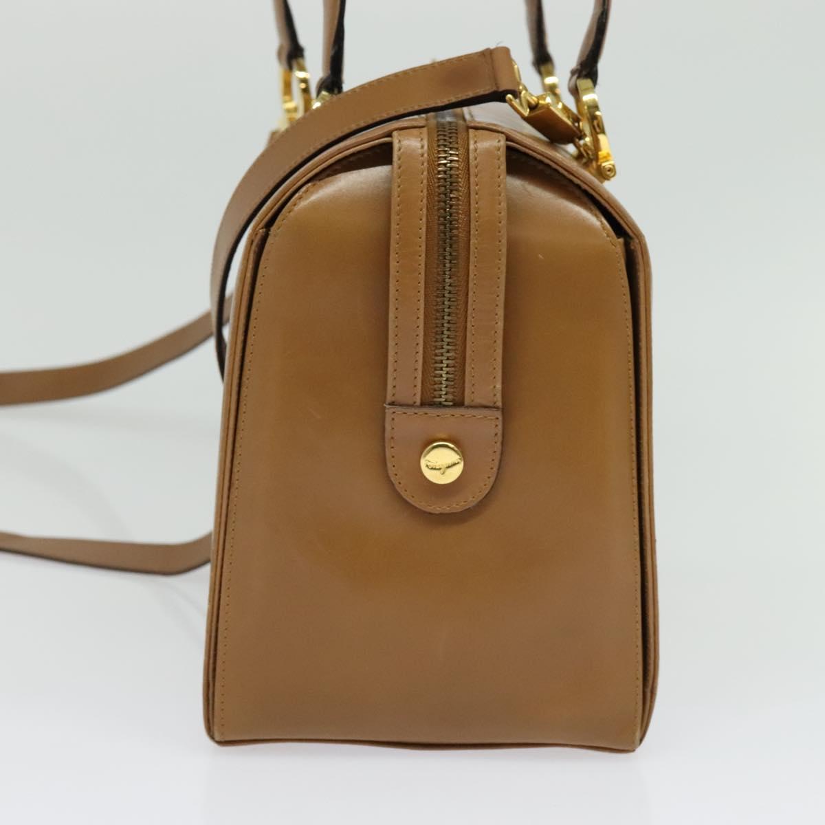 Salvatore Ferragamo Gancini Hand Bag Leather 2way Brown Gold Auth 139653