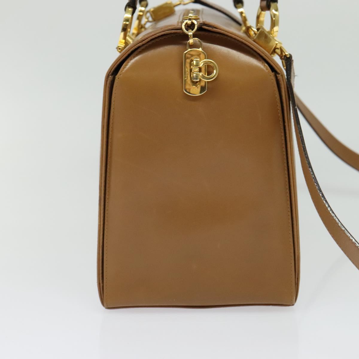 Salvatore Ferragamo Gancini Hand Bag Leather 2way Brown Gold Auth 139653