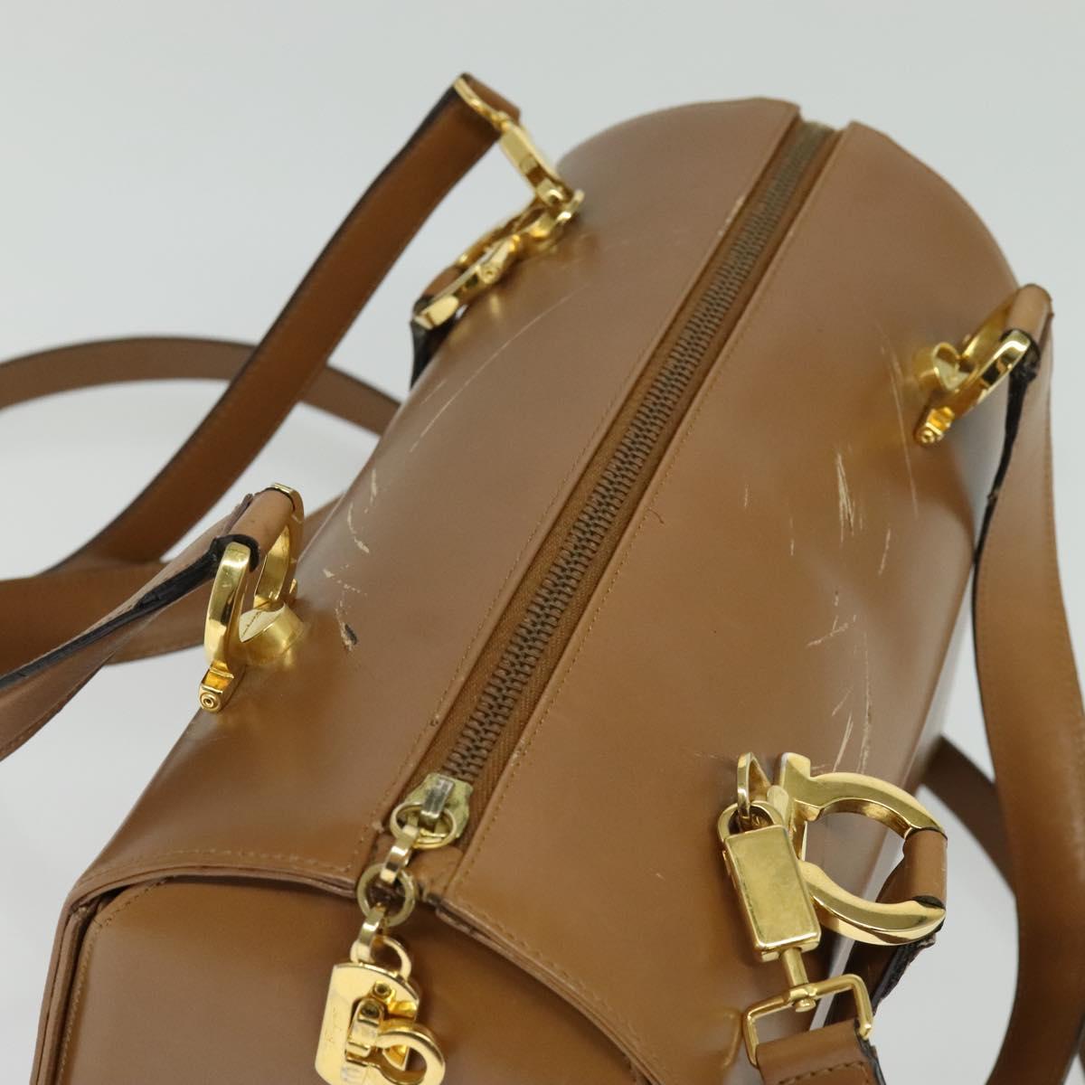 Salvatore Ferragamo Gancini Hand Bag Leather 2way Brown Gold Auth 139653