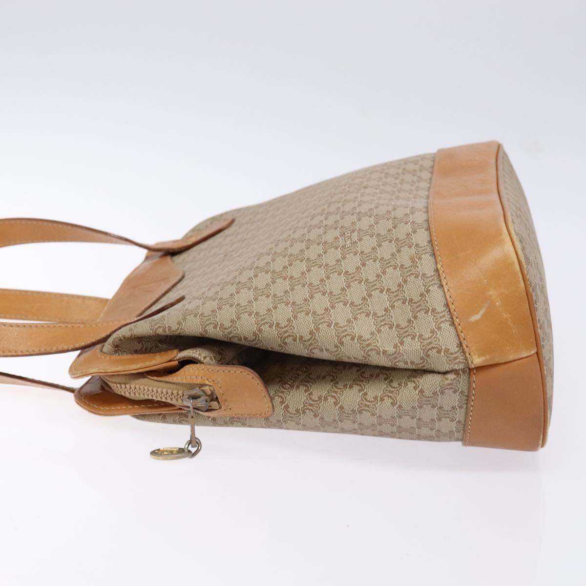 CELINE Macadam Canvas Shoulder Bag PVC Beige Gold Auth 139658
