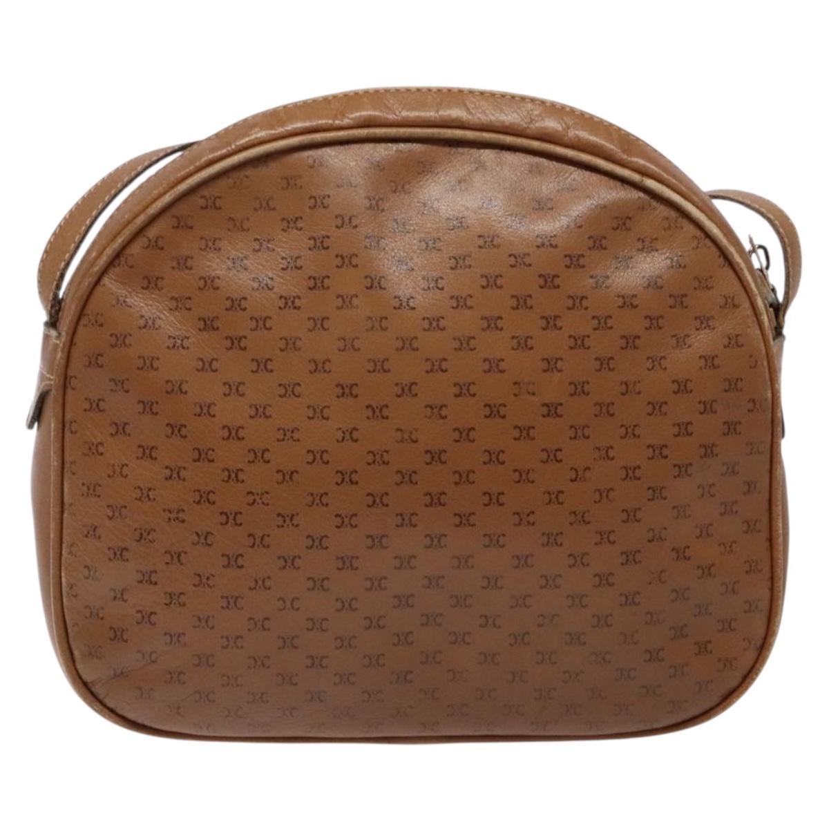 CELINE Macadam Canvas Shoulder Bag Leather Brown Gold Auth 139659