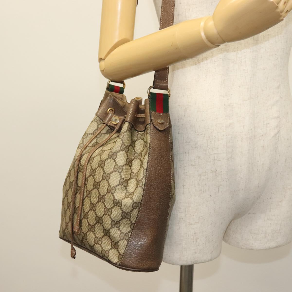 GUCCI GG Supreme Web Sherry Line Bag PVC Beige Gold 41 02 034 Auth 139660