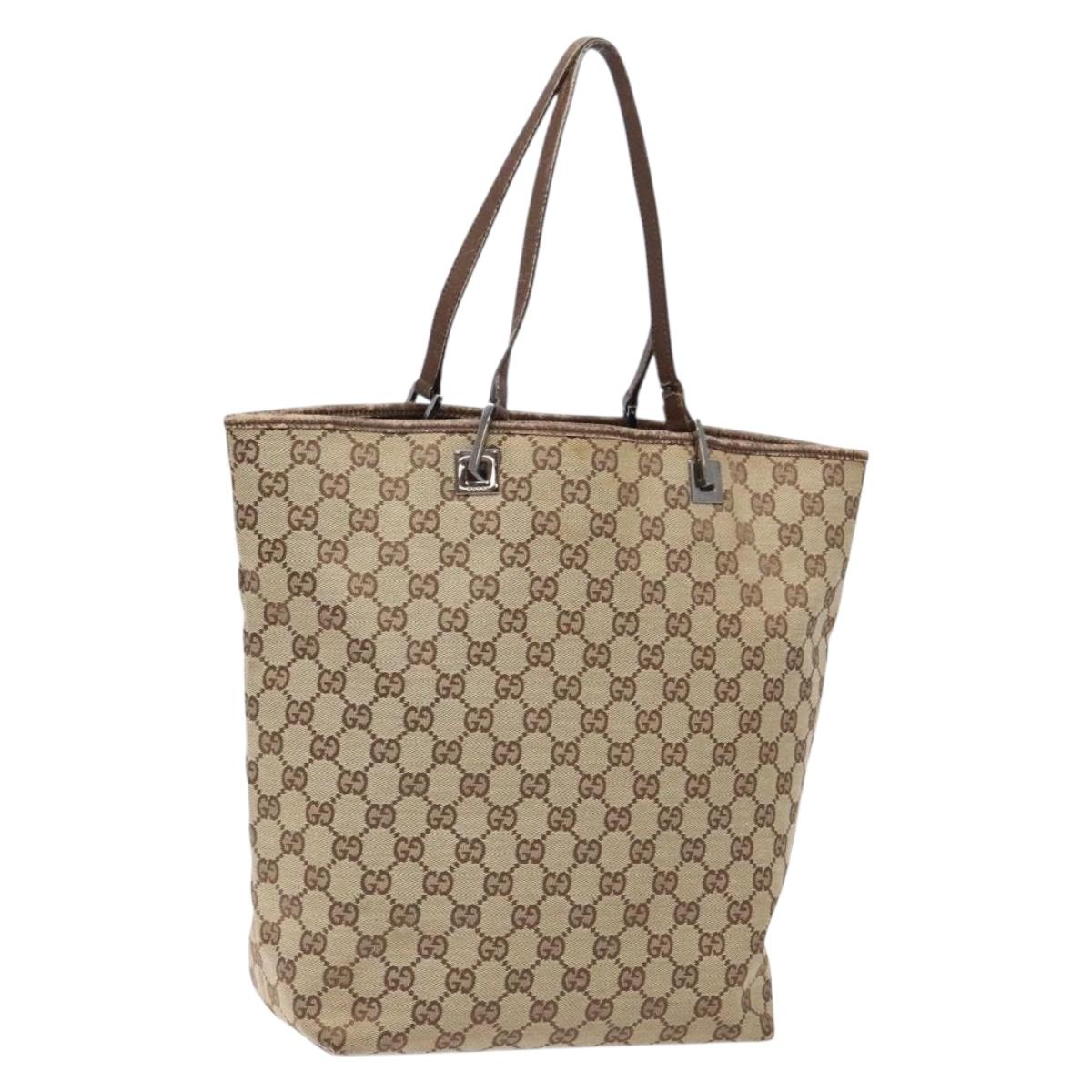 GUCCI GG Canvas Tote Bag Beige Silver 31243 Auth 139697