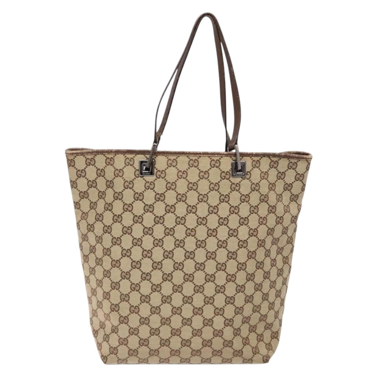GUCCI GG Canvas Tote Bag Beige Silver 31243 Auth 139697