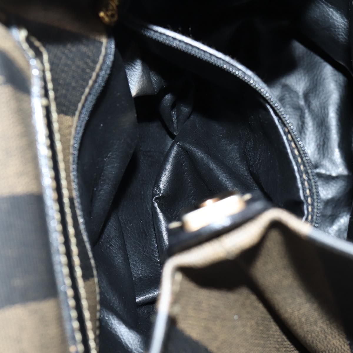 FENDI Pecan Canvas Shoulder Bag PVC Black Brown gold Auth 139699