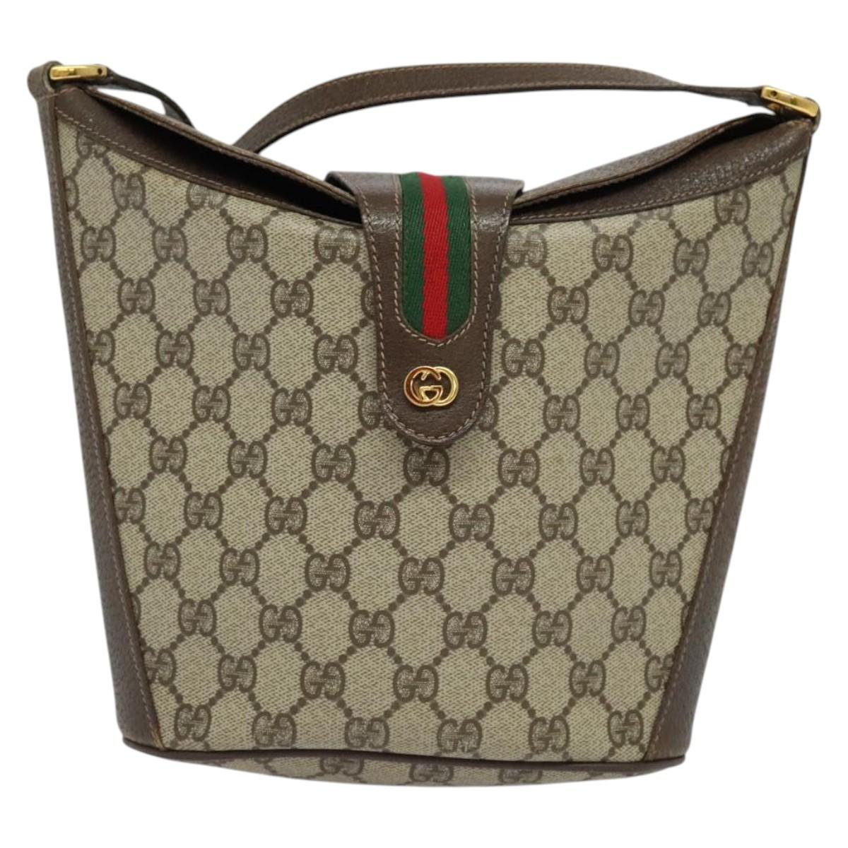 GUCCI GG Supreme Web Sherry Line Shoulder Bag PVC Beige 904 02 081 Auth 139731