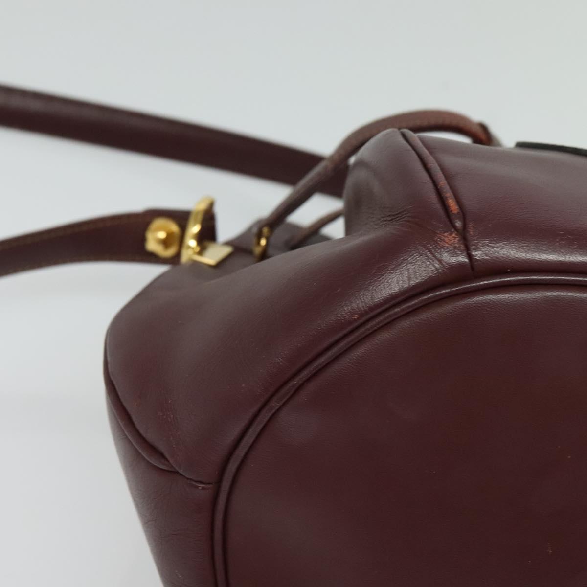 CARTIER Shoulder Bag Leather Bordeaux Gold Auth 139752