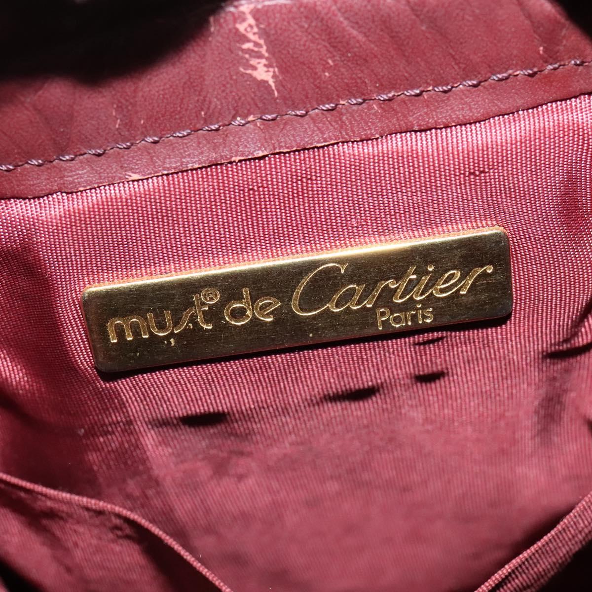 CARTIER Shoulder Bag Leather Bordeaux Gold Auth 139752