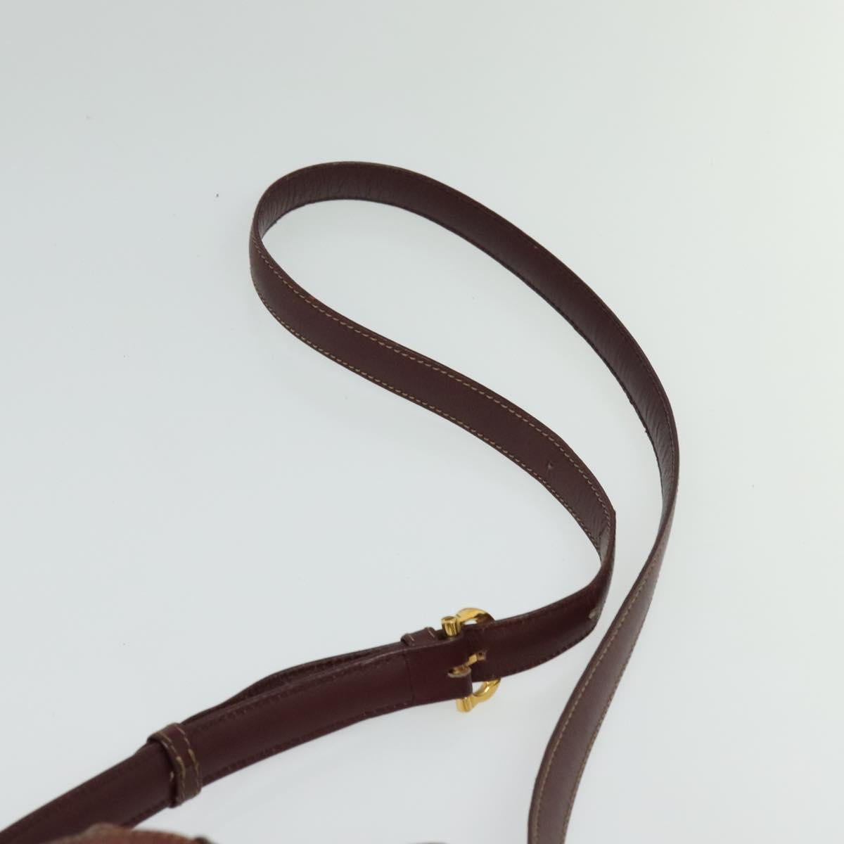 CARTIER Shoulder Bag Leather Bordeaux Gold Auth 139752