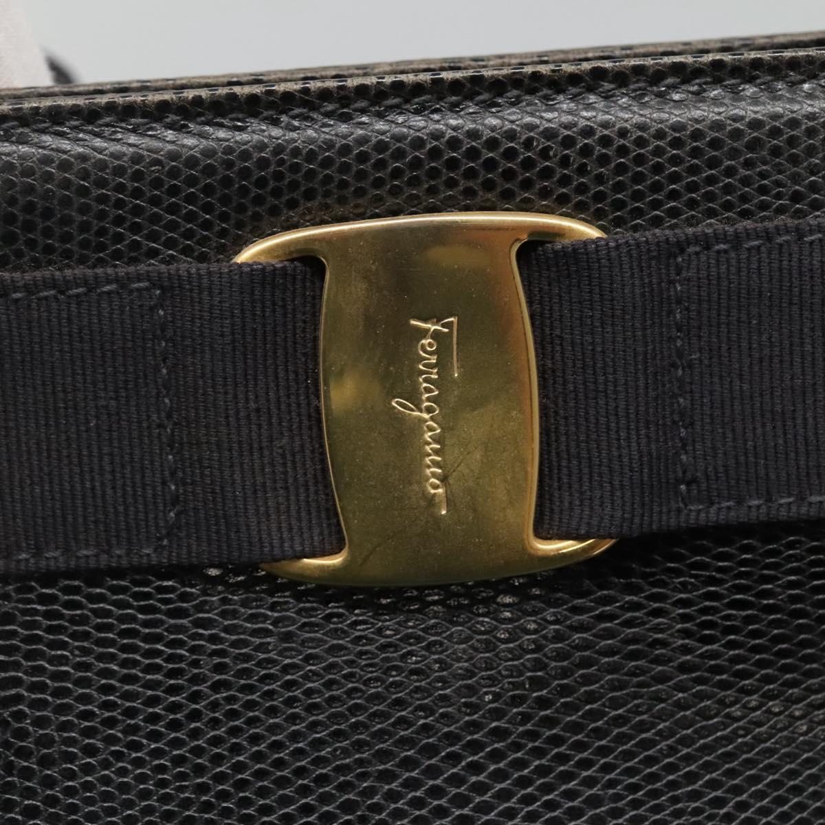 Salvatore Ferragamo Vala Tote Bag Leather Black Gold Auth 139754