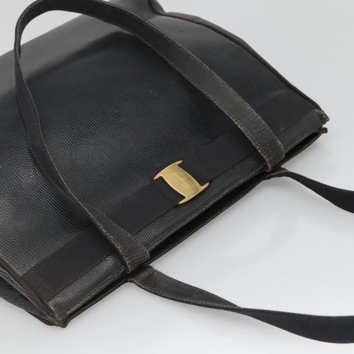 Salvatore Ferragamo Vala Tote Bag Leather Black Gold Auth 139754