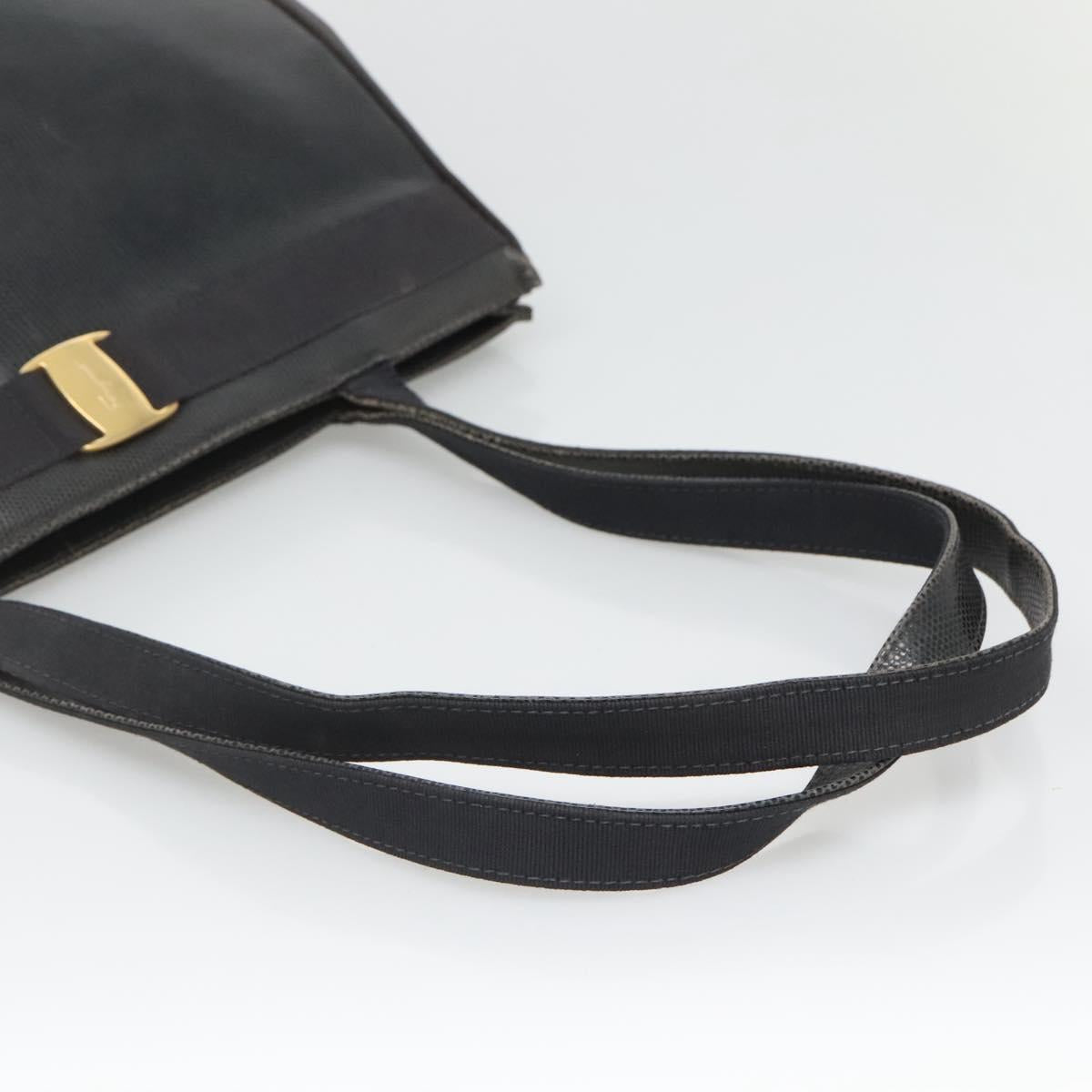 Salvatore Ferragamo Vala Tote Bag Leather Black Gold Auth 139754