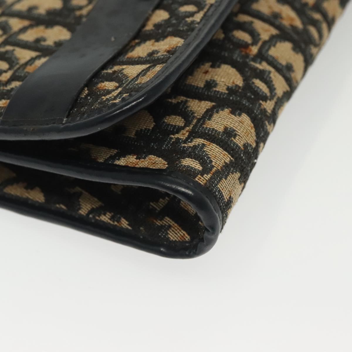 Christian Dior Trotter Canvas Chain Shoulder Bag Navy Gold Auth 139814