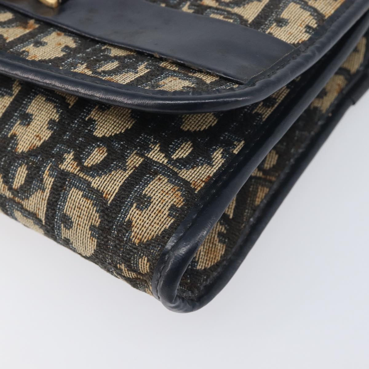 Christian Dior Trotter Canvas Chain Shoulder Bag Navy Gold Auth 139814