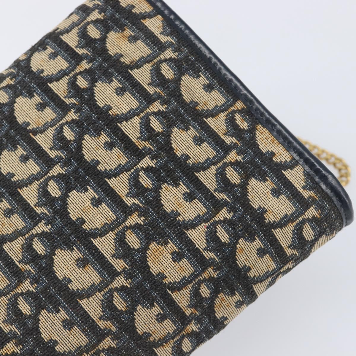 Christian Dior Trotter Canvas Chain Shoulder Bag Navy Gold Auth 139814