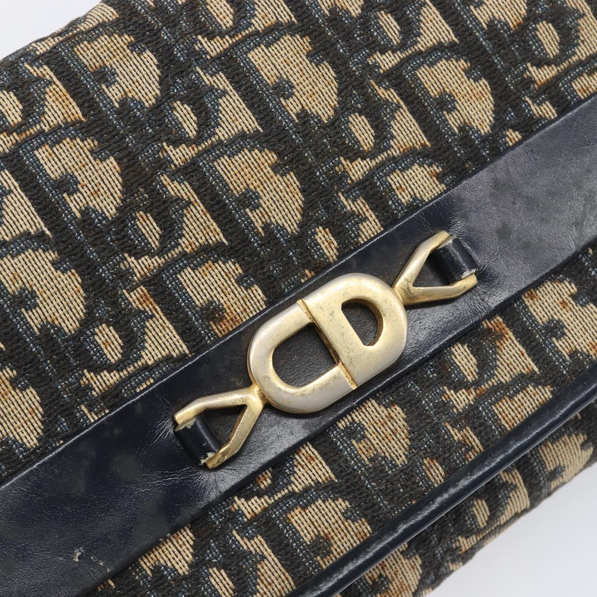 Christian Dior Trotter Canvas Chain Shoulder Bag Navy Gold Auth 139814