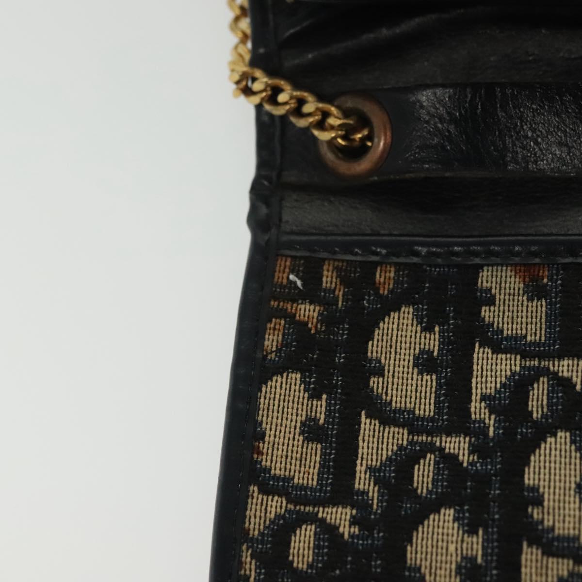 Christian Dior Trotter Canvas Chain Shoulder Bag Navy Gold Auth 139814