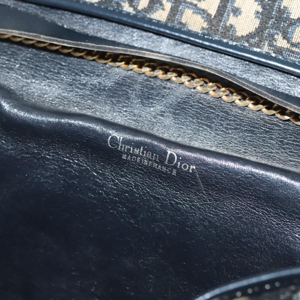 Christian Dior Trotter Canvas Chain Shoulder Bag Navy Gold Auth 139814