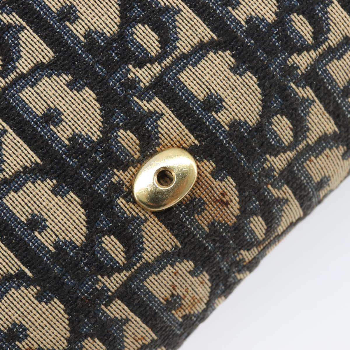 Christian Dior Trotter Canvas Chain Shoulder Bag Navy Gold Auth 139814