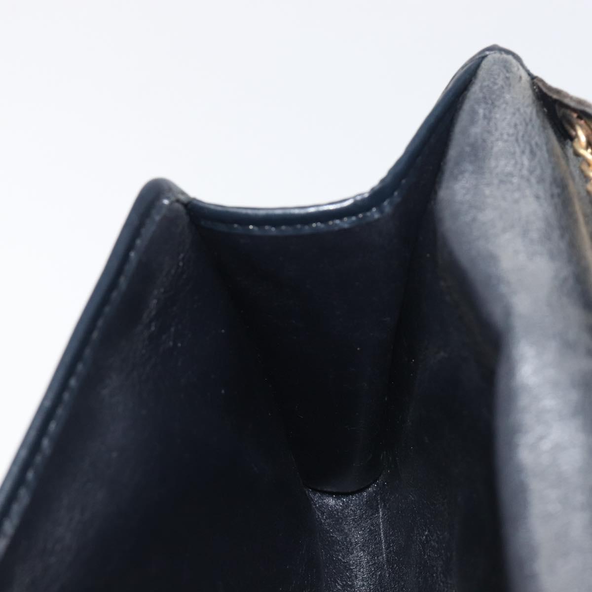 Christian Dior Trotter Canvas Chain Shoulder Bag Navy Gold Auth 139814