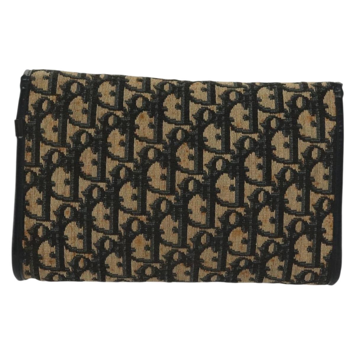 Christian Dior Trotter Canvas Chain Shoulder Bag Navy Gold Auth 139814