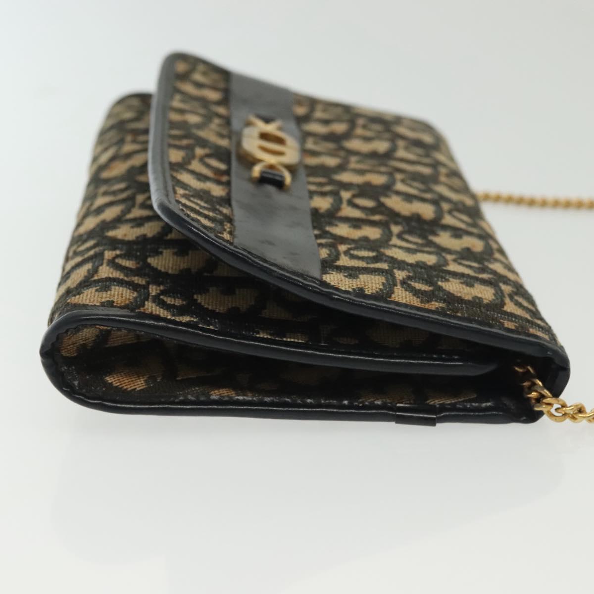 Christian Dior Trotter Canvas Chain Shoulder Bag Navy Gold Auth 139814