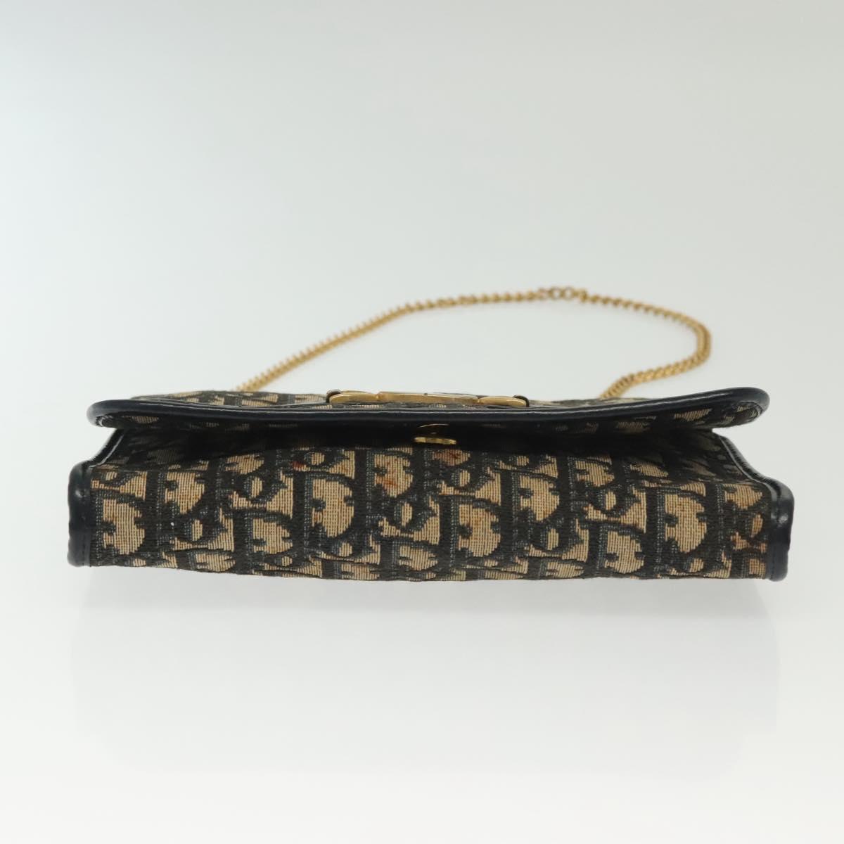 Christian Dior Trotter Canvas Chain Shoulder Bag Navy Gold Auth 139814