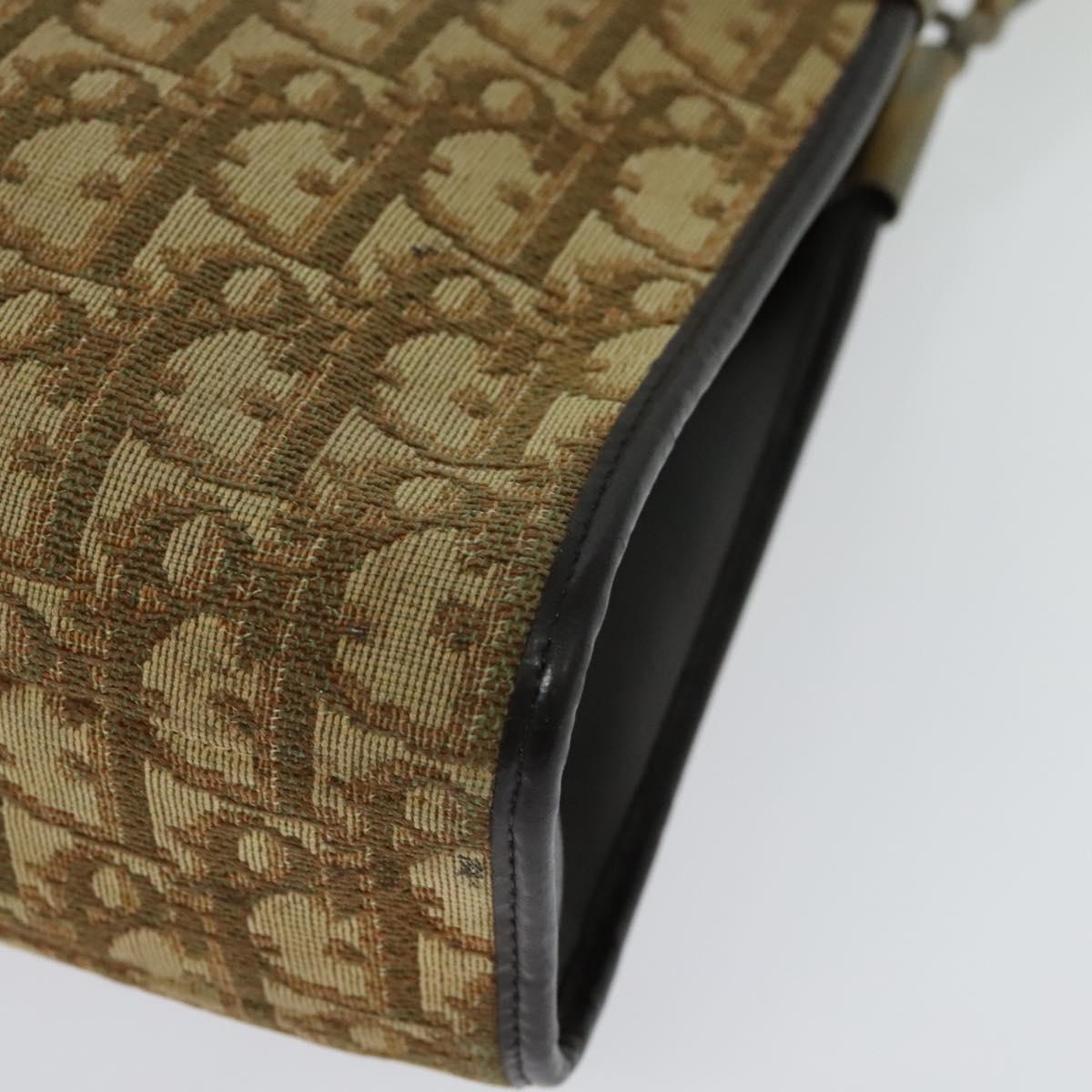 Christian Dior Trotter Canvas Shoulder Bag Beige Gold Auth 139815