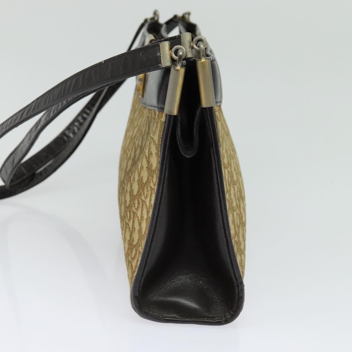 Christian Dior Trotter Canvas Shoulder Bag Beige Gold Auth 139815