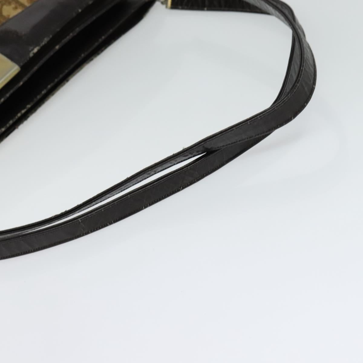 Christian Dior Trotter Canvas Shoulder Bag Beige Gold Auth 139815
