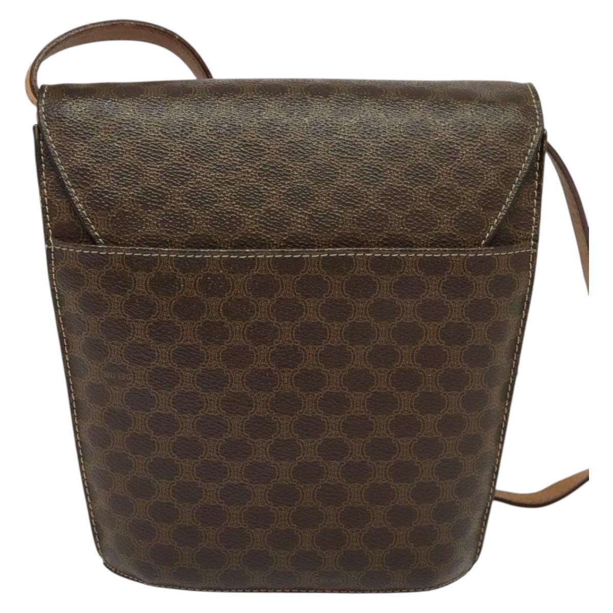 CELINE Macadam Canvas Shoulder Bag PVC Leather Brown Gold Auth 139816