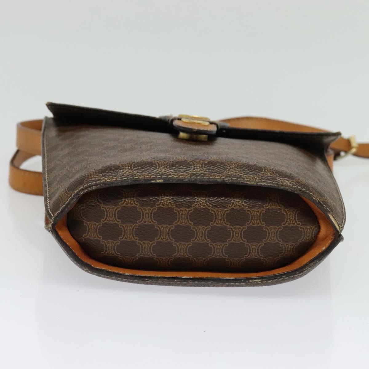 CELINE Macadam Canvas Shoulder Bag PVC Leather Brown Gold Auth 139816
