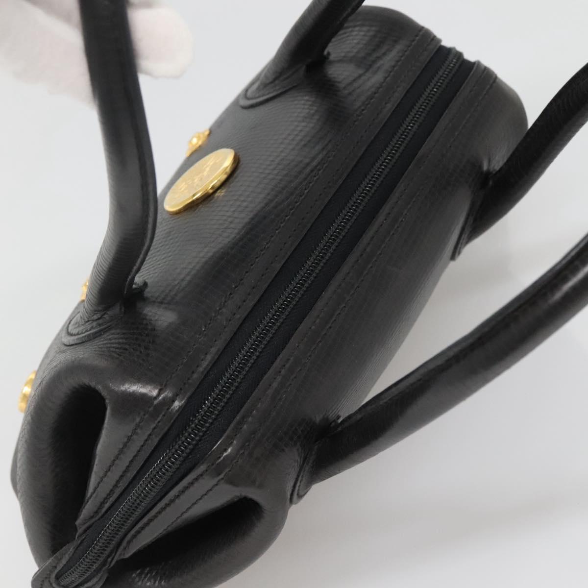 BALLY Hand Bag Leather Black Gold Auth 139839