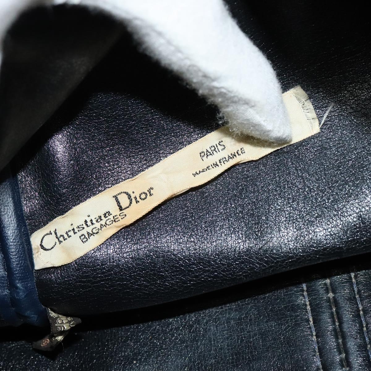 Christian Dior Trotter Canvas Boston Bag Navy Silver Auth 139846